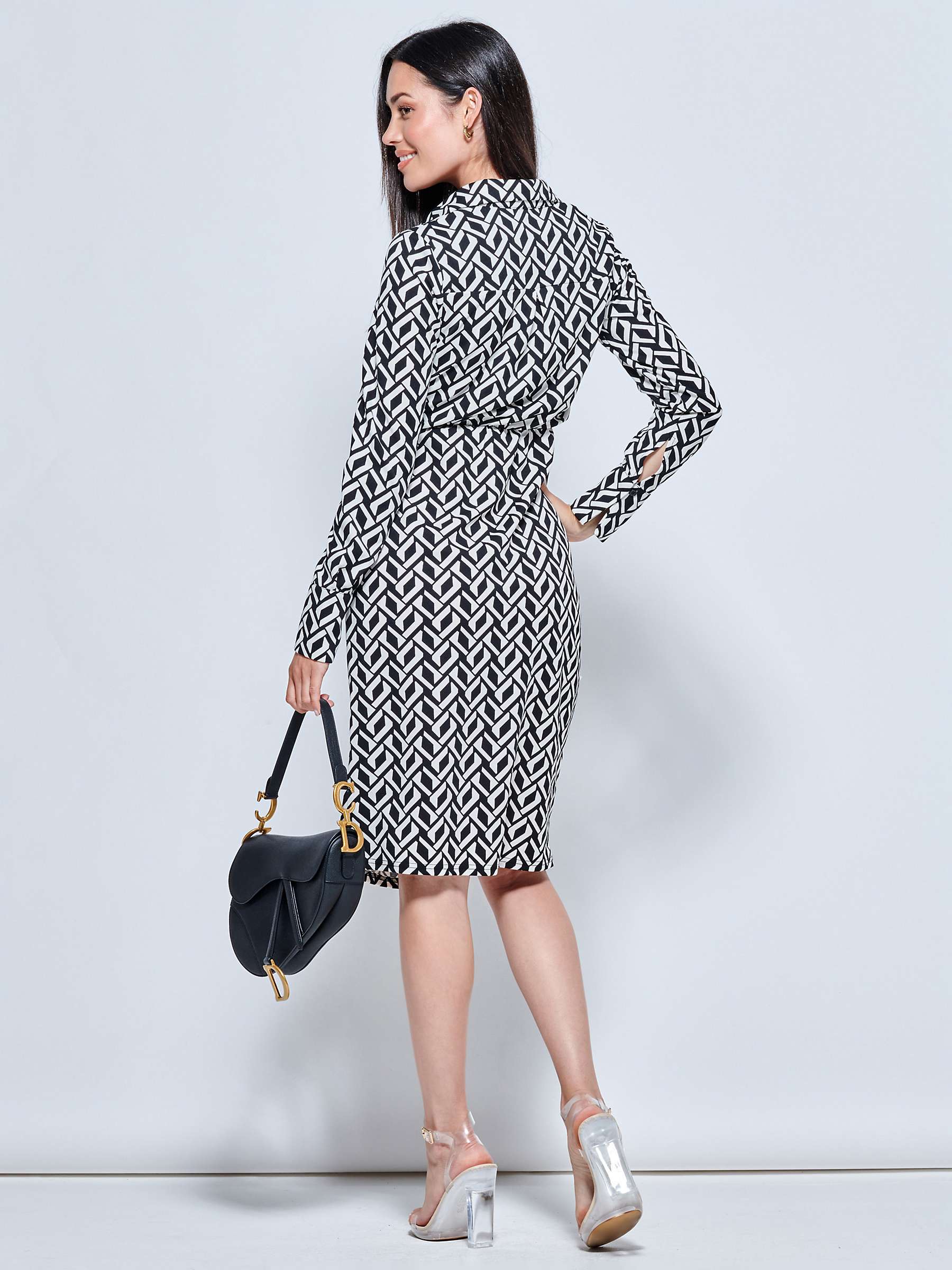 Buy Jolie Moi Geometric Print Jersey Buckle Midi Dress, Black/White Online at johnlewis.com