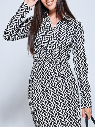 Jolie Moi Geometric Print Jersey Buckle Midi Dress, Black/White