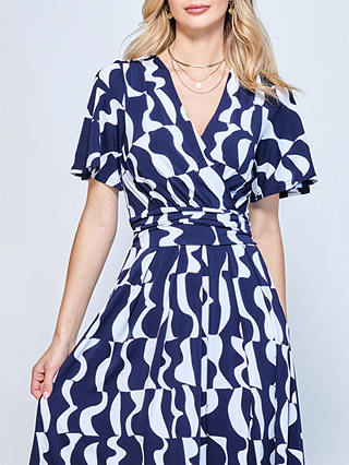 Jolie Moi Angel Sleeve Print Jersey Midi Dress, Navy/Print