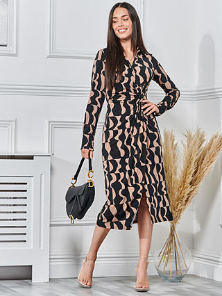 Jolie Moi Geometric Print Jersey Midi Dress, Brown/Multi