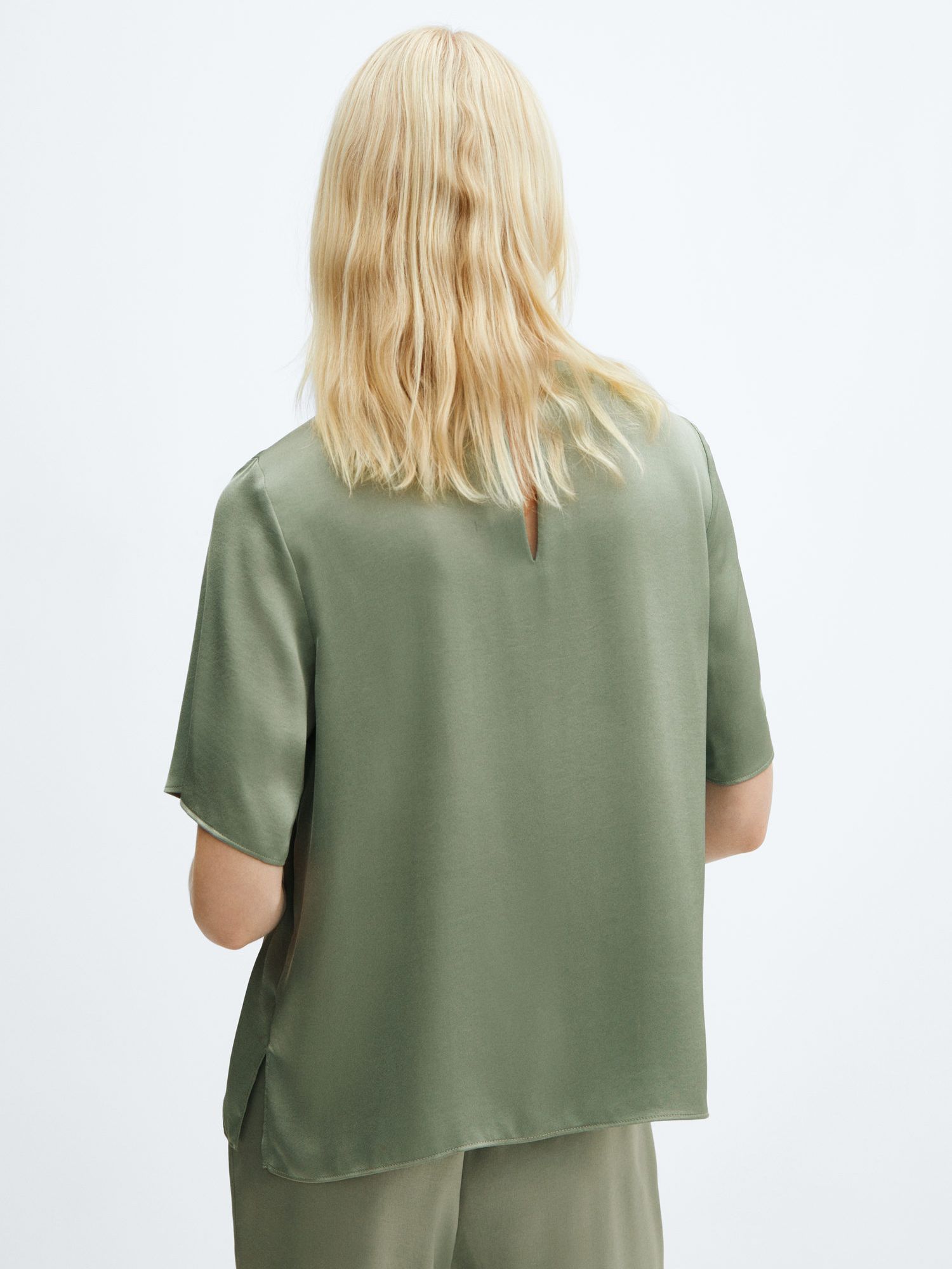 Mango Massim Short Sleeve Blouse, Green at John Lewis & Partners