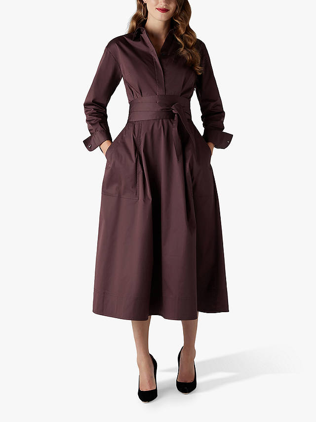 Jasper Conran London Blythe Full Skirt Midi Shirt Dress, Dark Brown