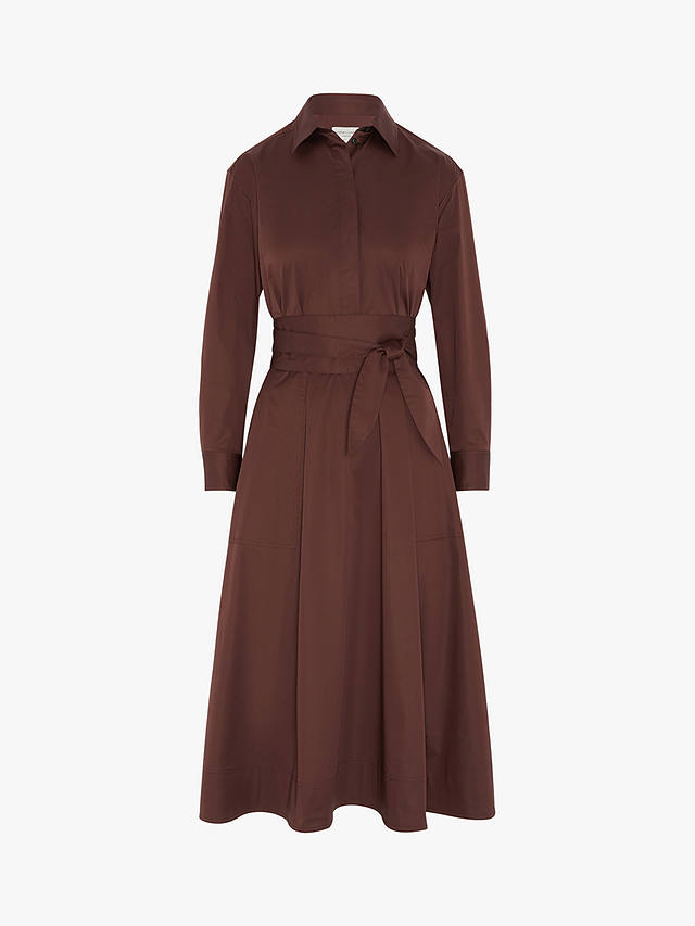 Jasper Conran London Blythe Full Skirt Midi Shirt Dress, Dark Brown