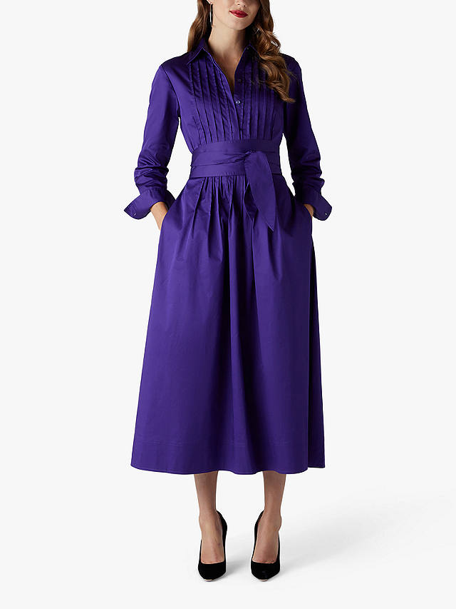 Jasper Conran London Emily Pintuck Full Skirt Midi Shirt Dress, Mid Purple