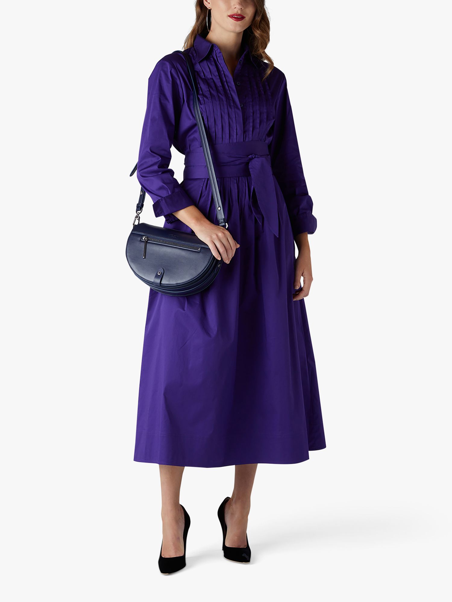 Jasper Conran London Emily Pintuck Full Skirt Midi Shirt Dress, Mid Purple, 8
