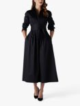 Jasper Conran London Emily Pintuck Full Skirt Midi Shirt Dress, Black