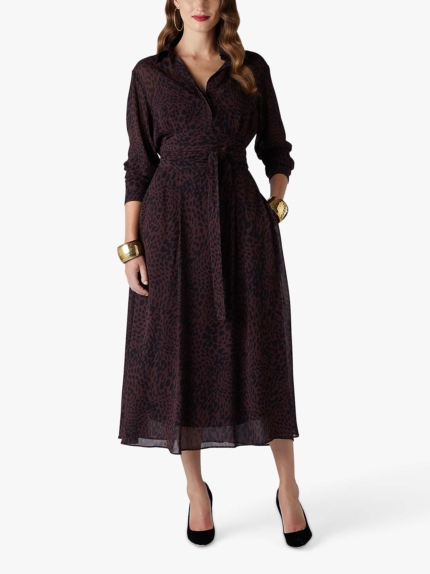 Buy Jasper Conran London Chloe Animal Print Georgette Midi Shirt Dress, Dark Brown Online at johnlewis.com