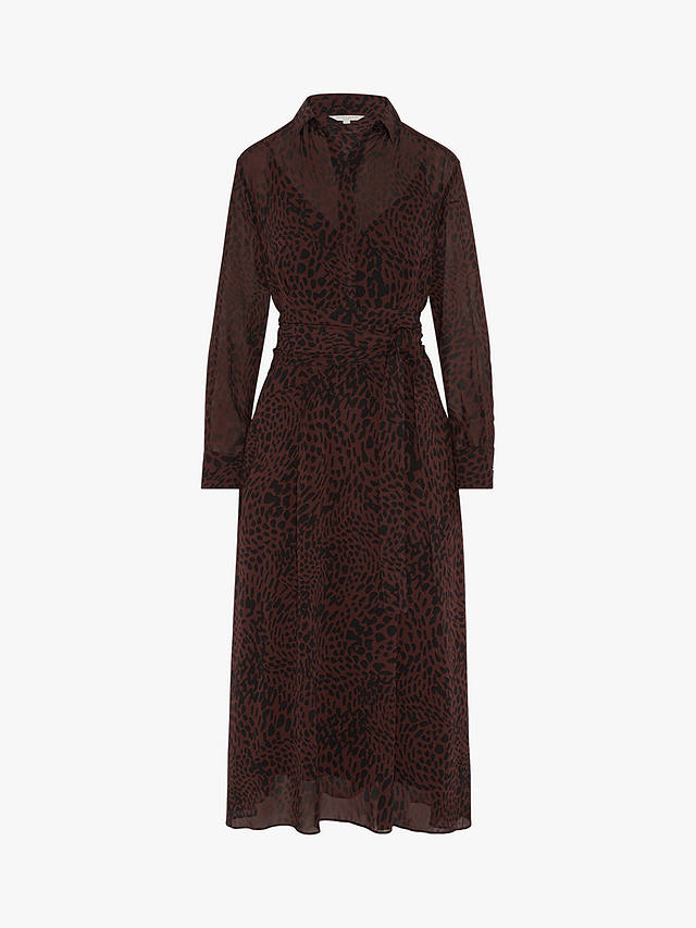 Jasper Conran London Chloe Animal Print Georgette Midi Shirt Dress, Dark Brown