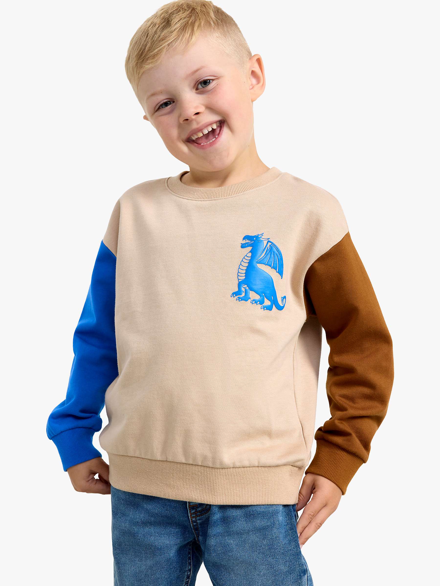 Buy Lindex Kids' Dragon Motif Colour Block Sweatshirt, Beige Online at johnlewis.com