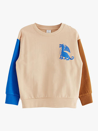Lindex Kids' Dragon Motif Colour Block Sweatshirt, Beige
