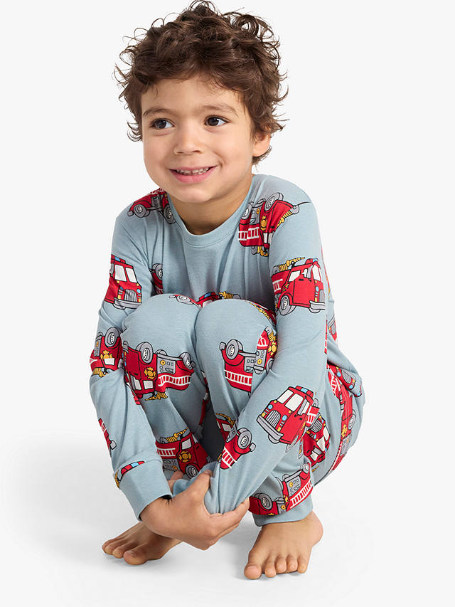 Lindex Kids' Fire Truck Print Pyjamas, Blue/Multi