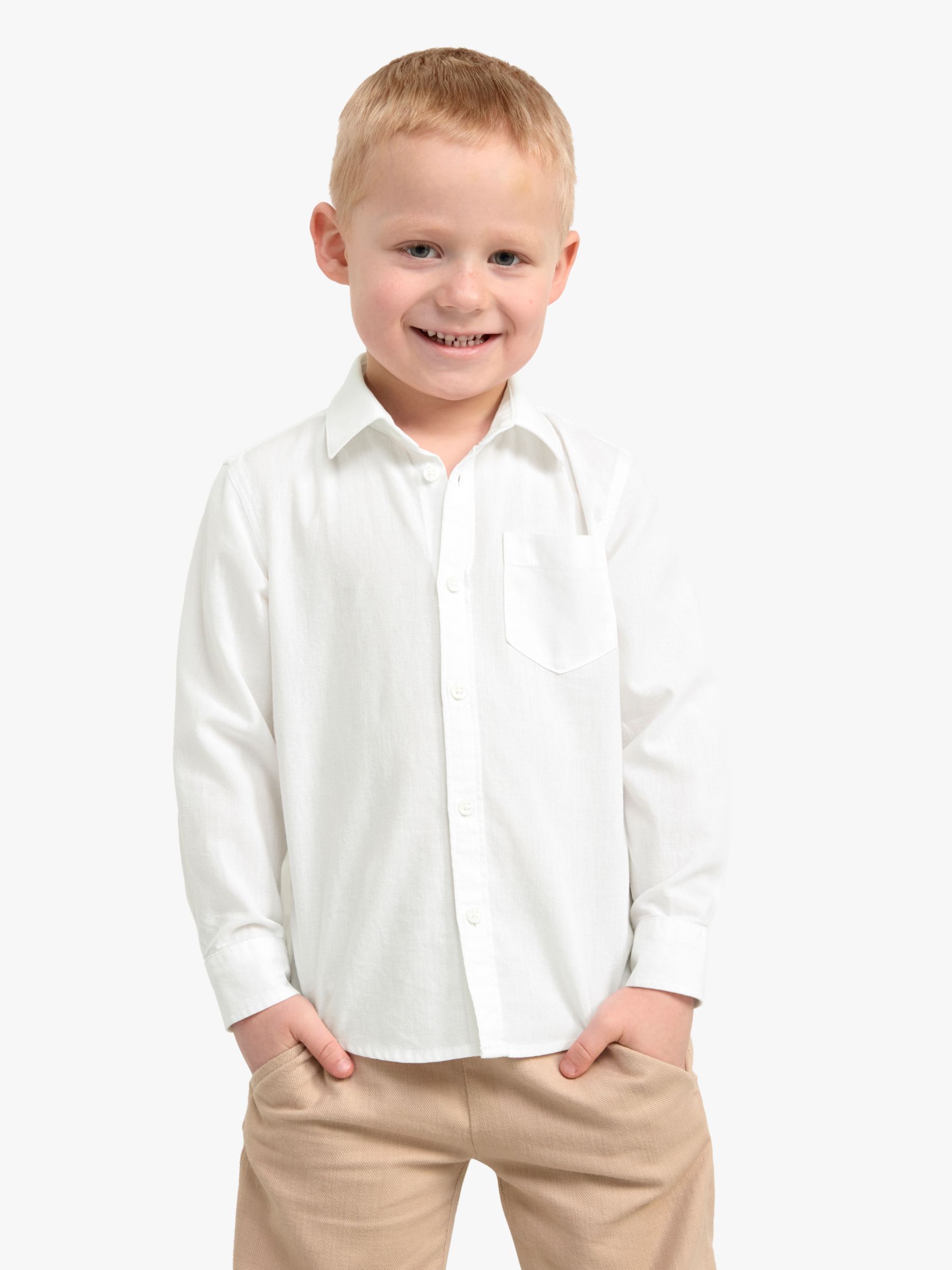 Lindex Kids' Preppy Oxford Long Sleeve Shirt, White, 2 years