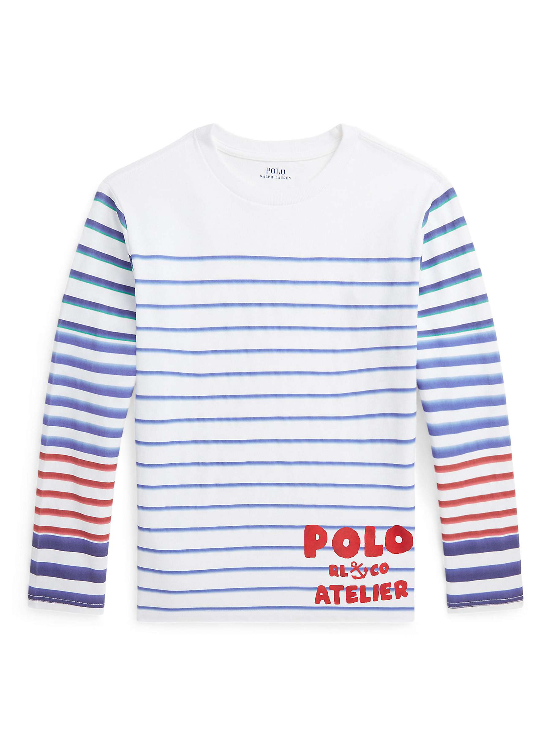 Buy Ralph Lauren Kids' Striped Logo Cotton Long-Sleeve T-Shirt, Oxford White Online at johnlewis.com