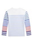 Ralph Lauren Kids' Striped Logo Cotton Long-Sleeve T-Shirt, Oxford White