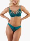 Playful Promises Rhiannon Caged Embroidery Plunge Bra, Teal