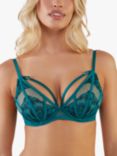 Playful Promises Rhiannon Caged Embroidery Plunge Bra, Teal