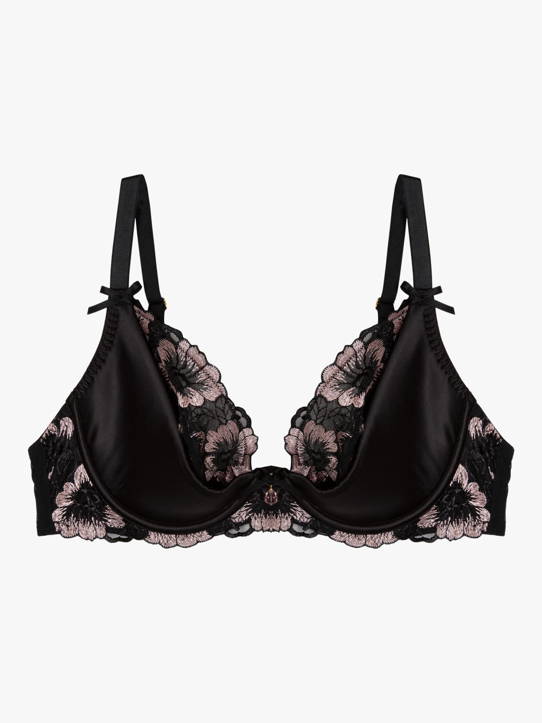 Playful Promises Alicia Embroidered Plunge Bra, Black/Coral at John ...