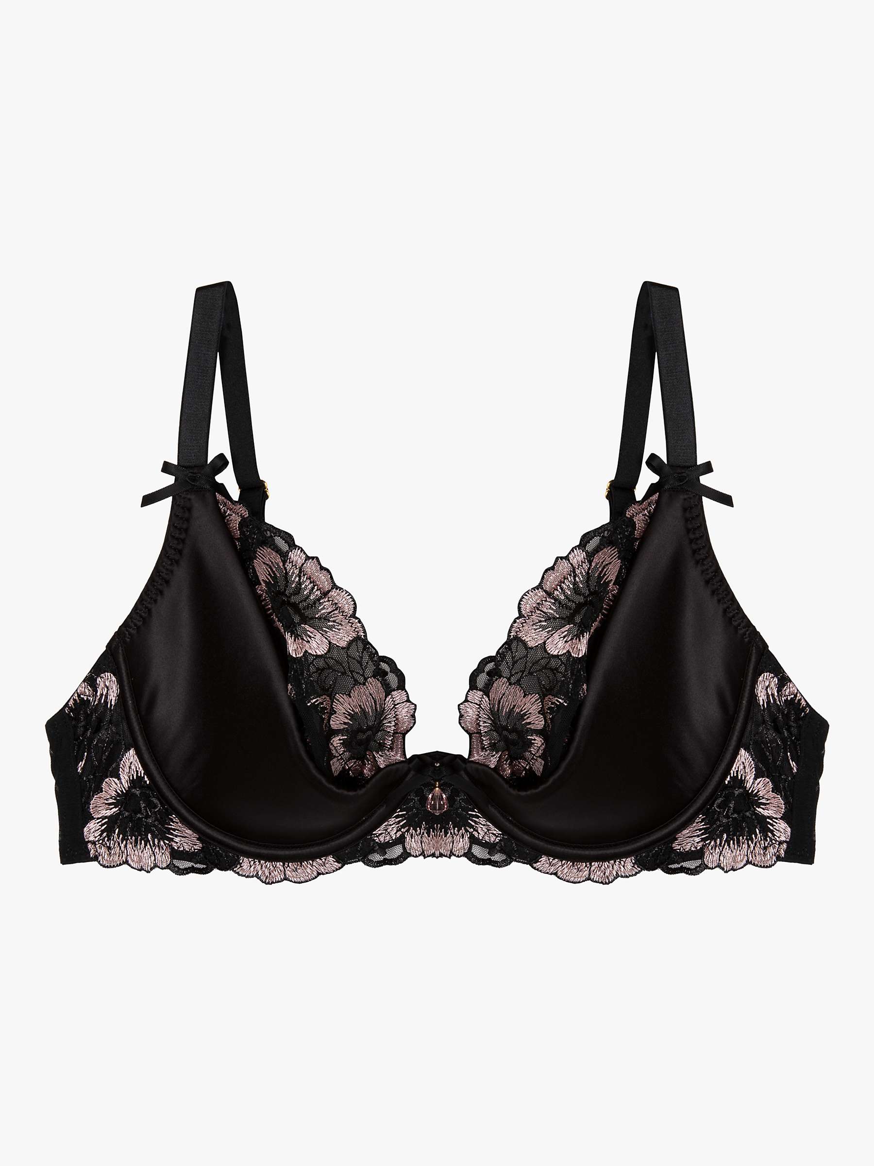 Playful Promises Alicia Embroidered Plunge Bra, Black/Coral at John ...
