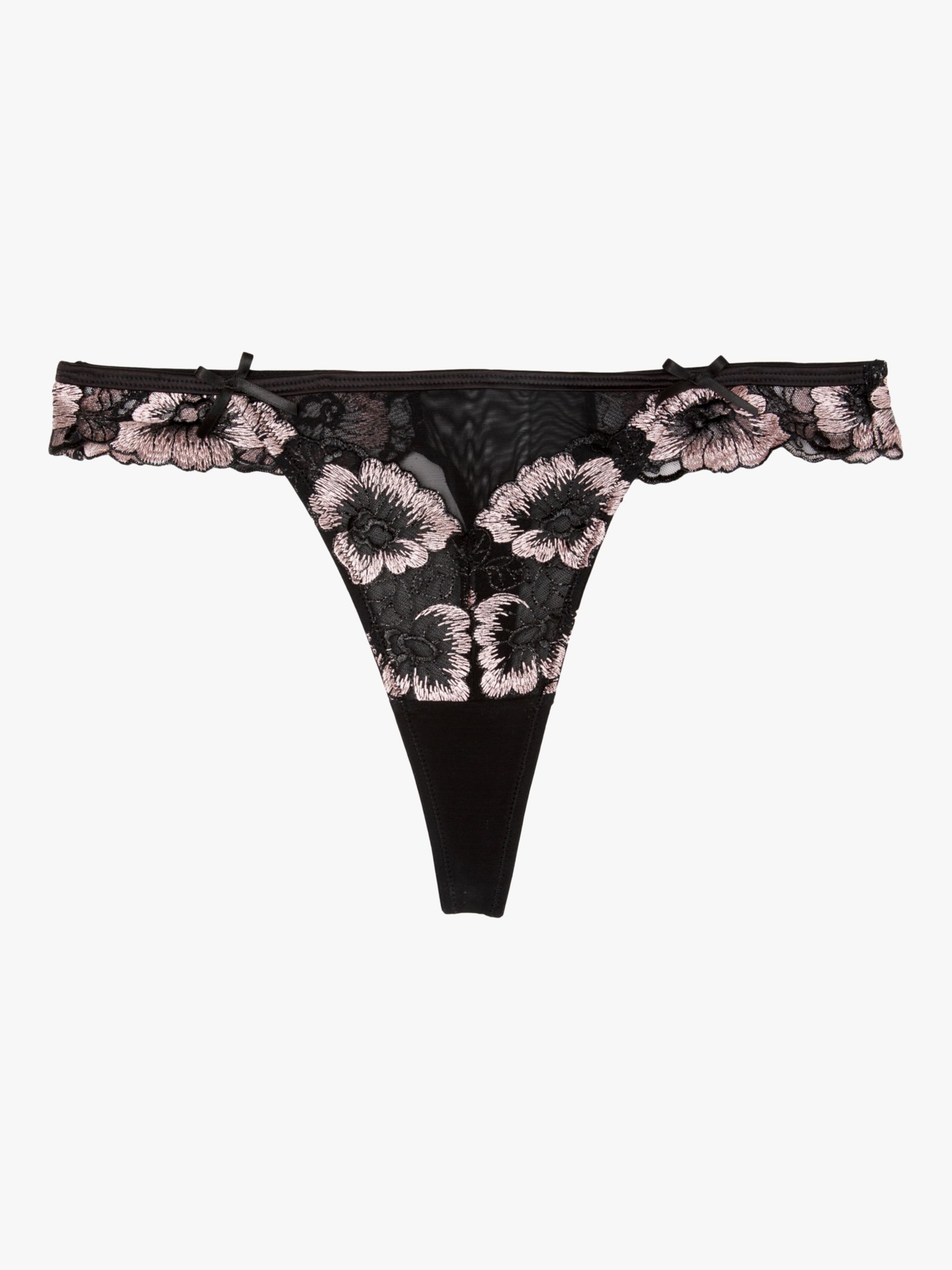 Buy Playful Promises Alicia Embroidered Thong, Black/Coral Online at johnlewis.com