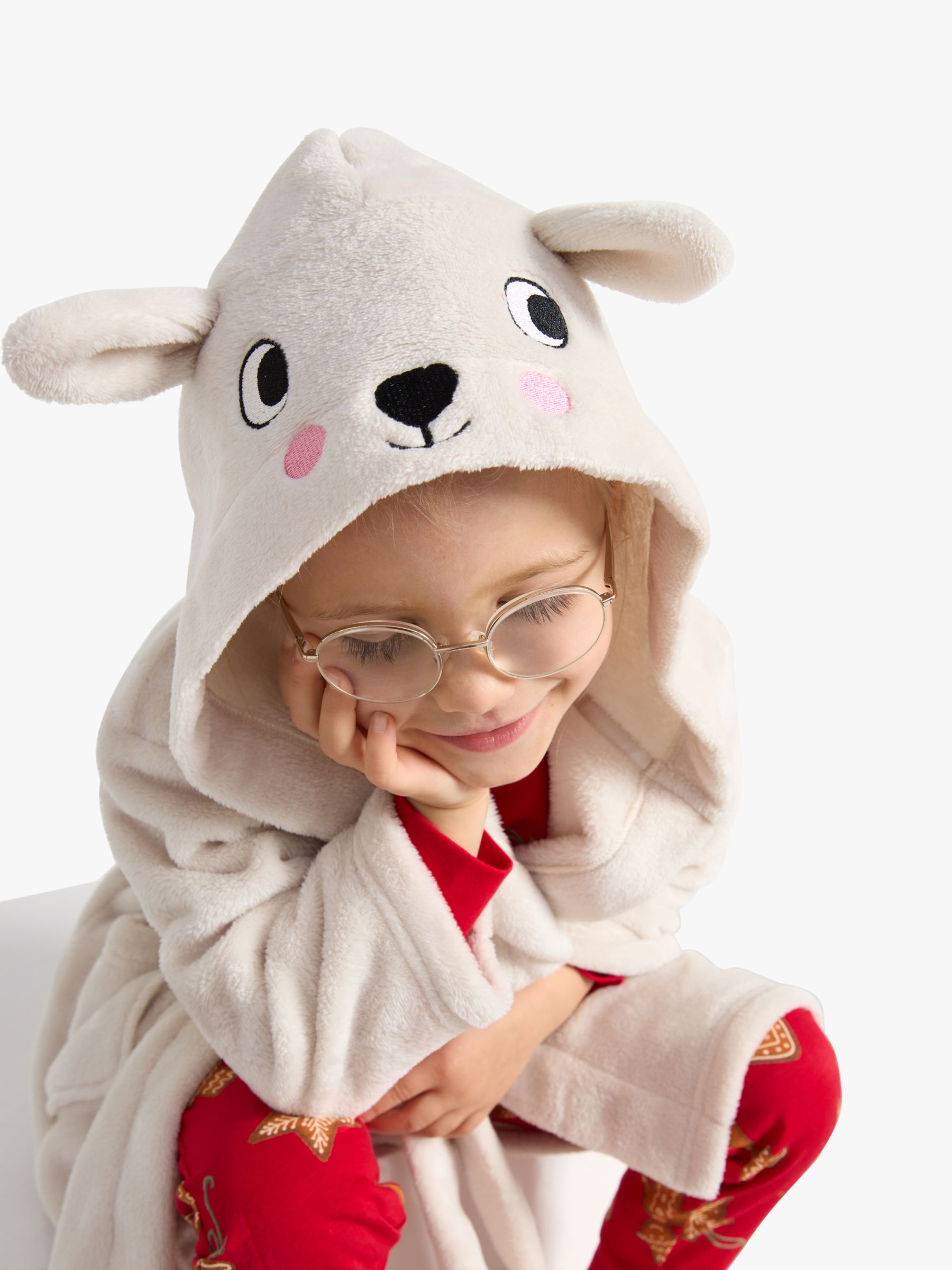 Lindex Kids' Animal Hood Fleece Robe, Beige, 3-4 years