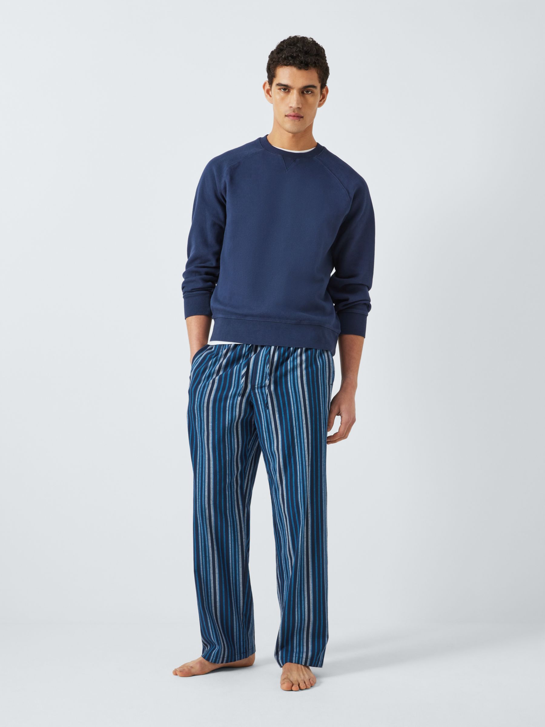 John Lewis Organic Cotton Stripe Woven Lounge Pant, Blue, S