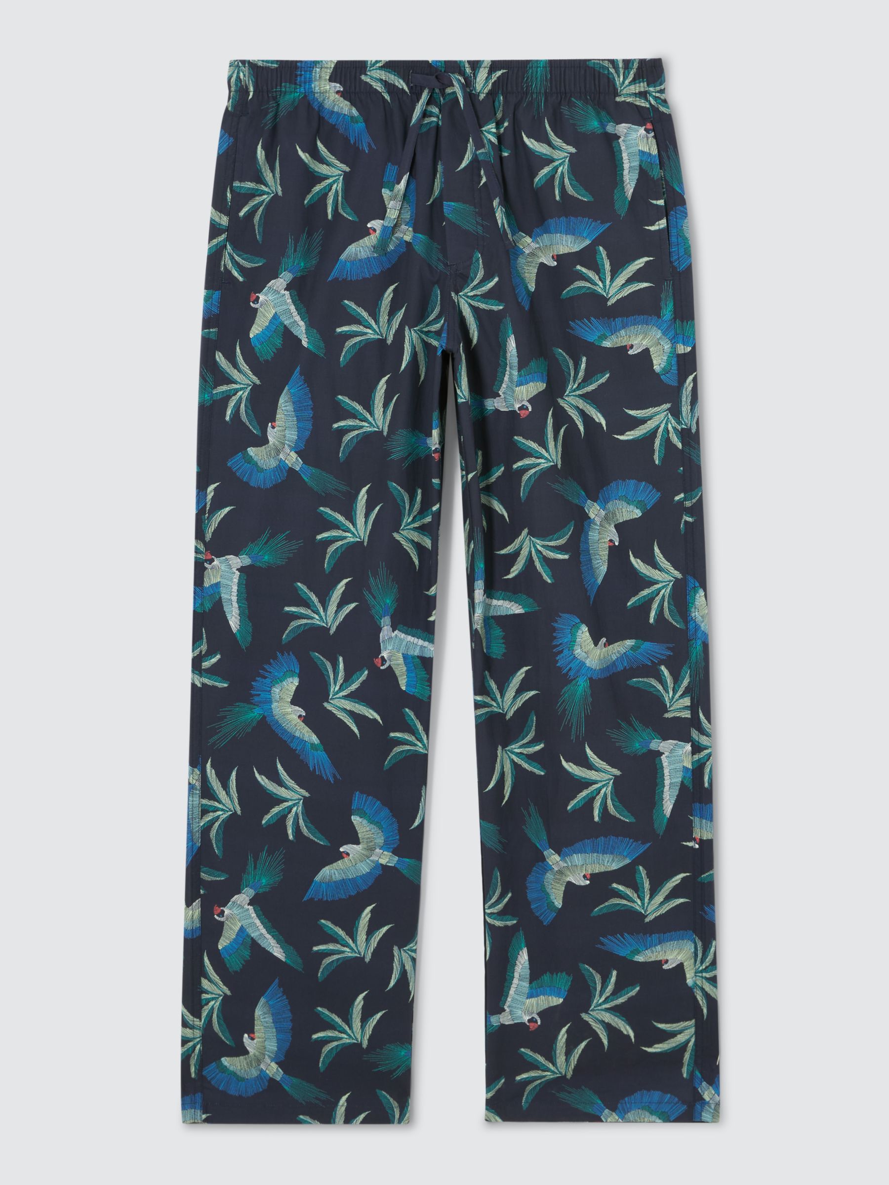 John Lewis Organic Cotton Parrot Print Lounge Pants, Navy/Multi, M