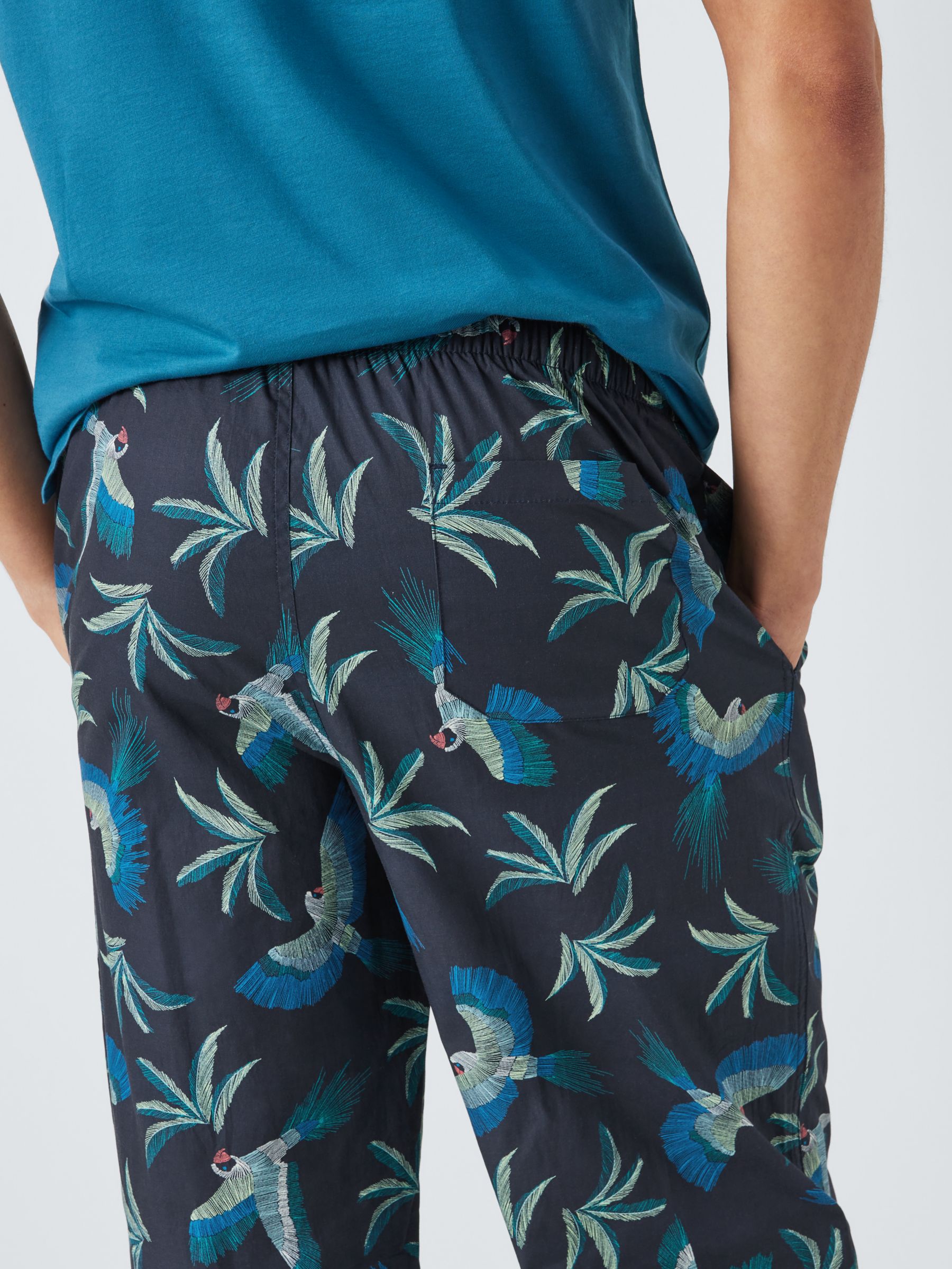 John Lewis Organic Cotton Parrot Print Lounge Pants, Navy/Multi, M