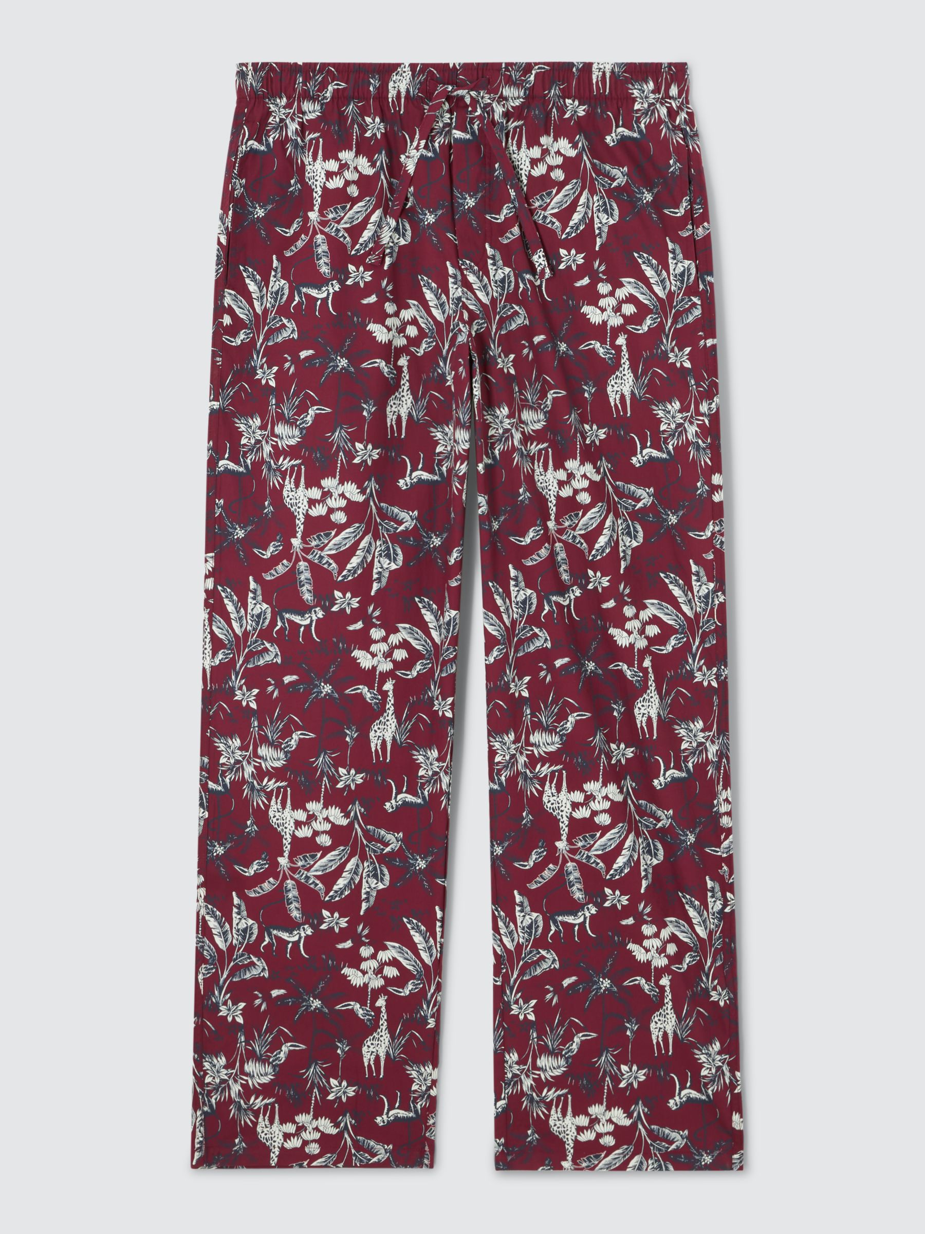 John Lewis Organic Cotton Woven Serengeti Print Lounge Pants, Red/Multi, M