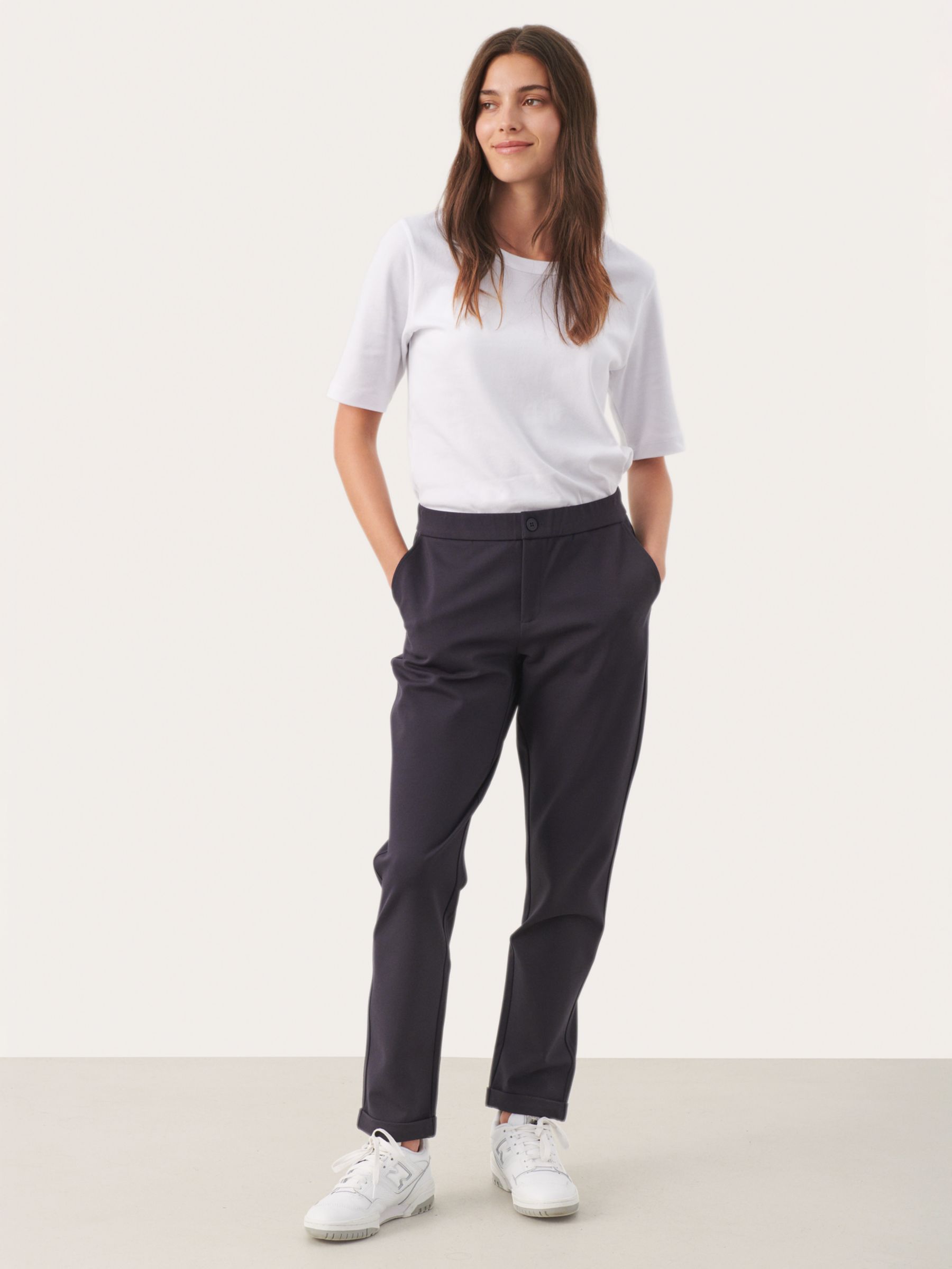 Buy Part Two Mighty Folded Cuff Slim Fit Trousers, Dark Navy Online at johnlewis.com