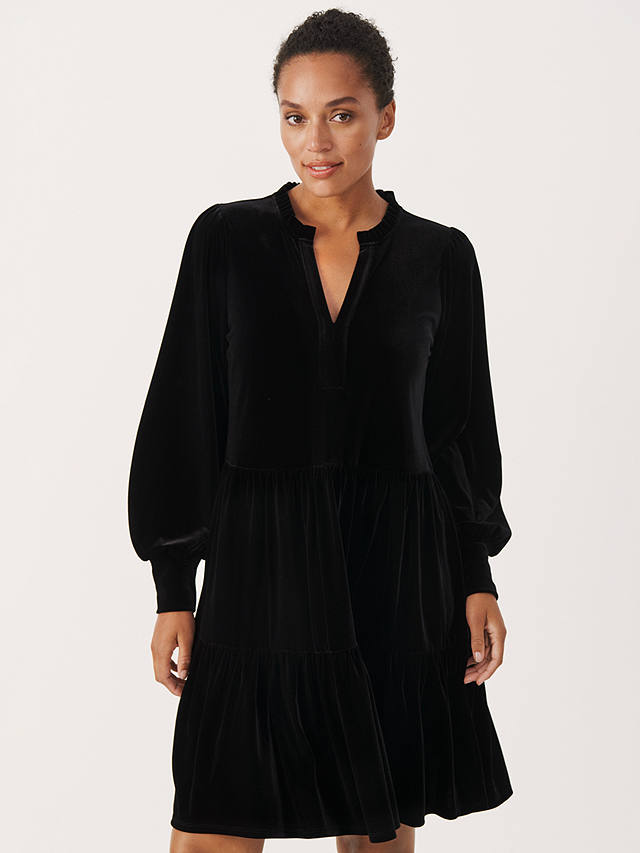 Part Two Viggase Long Sleeve Velvet Dress, Black