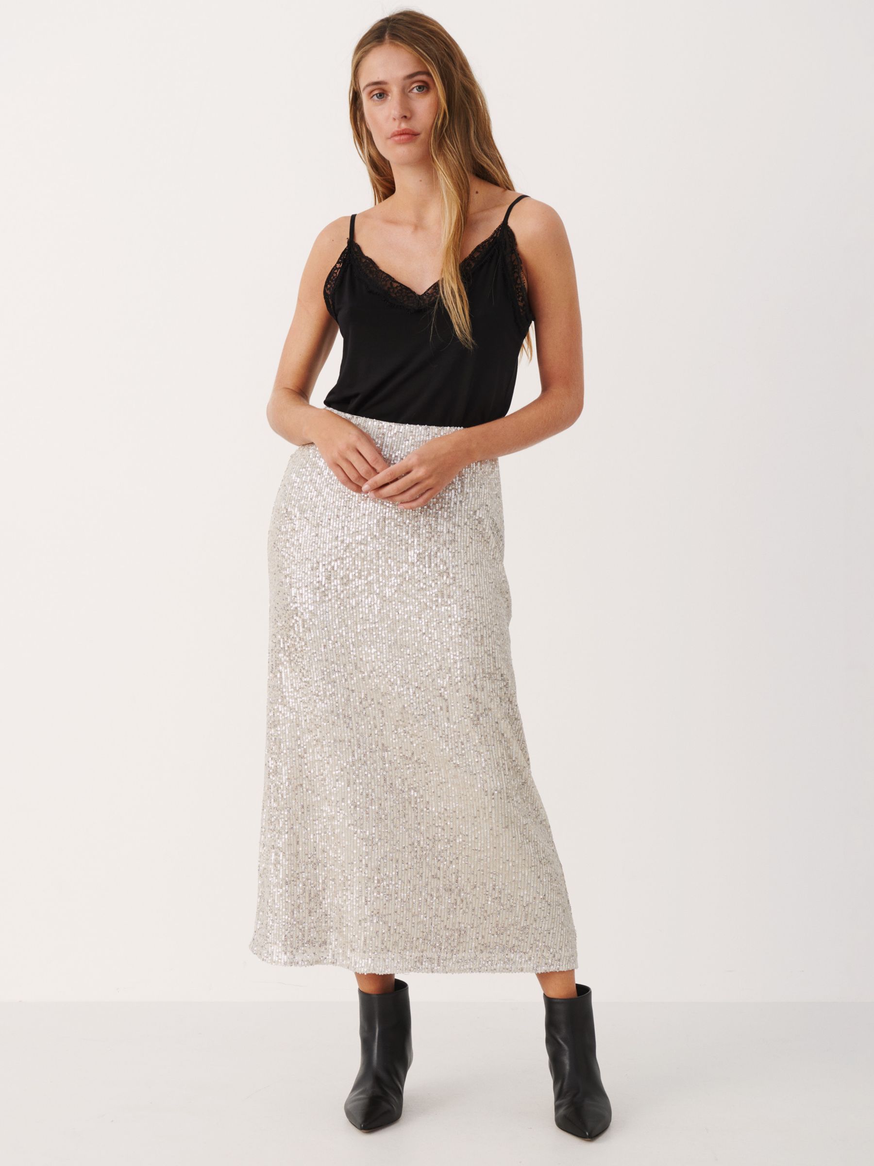 Part Two Teffani Sequin Maxi Skirt, Silver