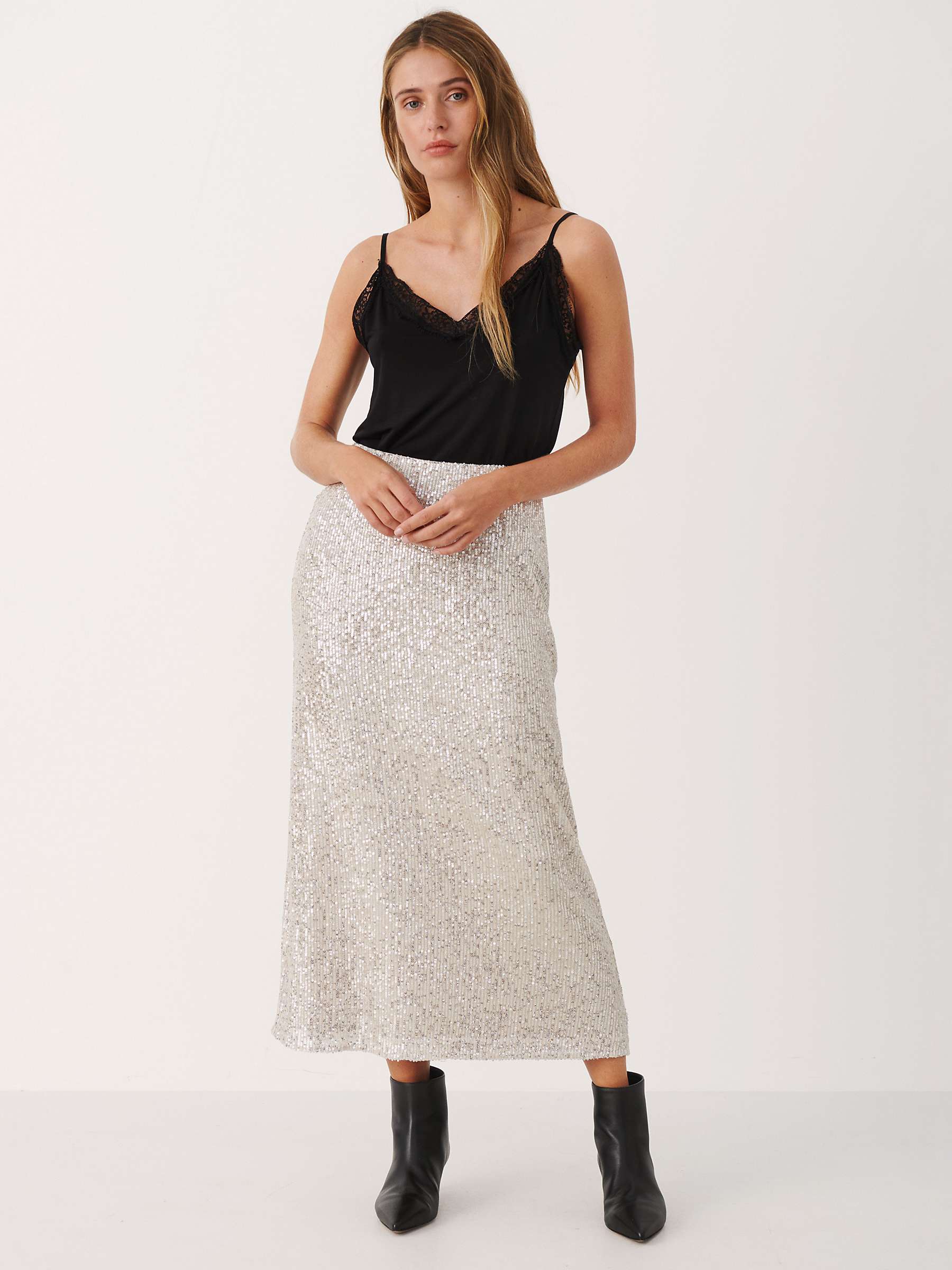 Buy Part Two Teffani Sequin Maxi Skirt, Silver Online at johnlewis.com