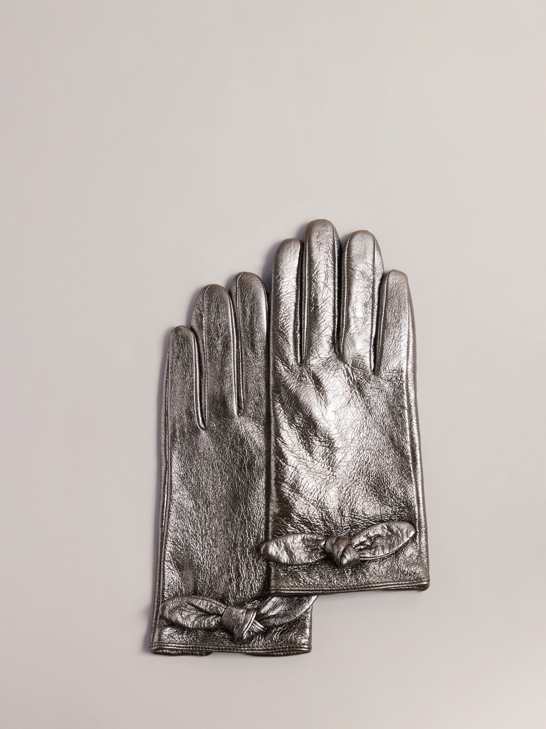 Ted Baker Sophiis Metallic Leather Gloves, Gunmetal at John Lewis ...