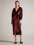 Ted Baker Emaleee Plunge Neck Sequin Midi Dress, Dark Red