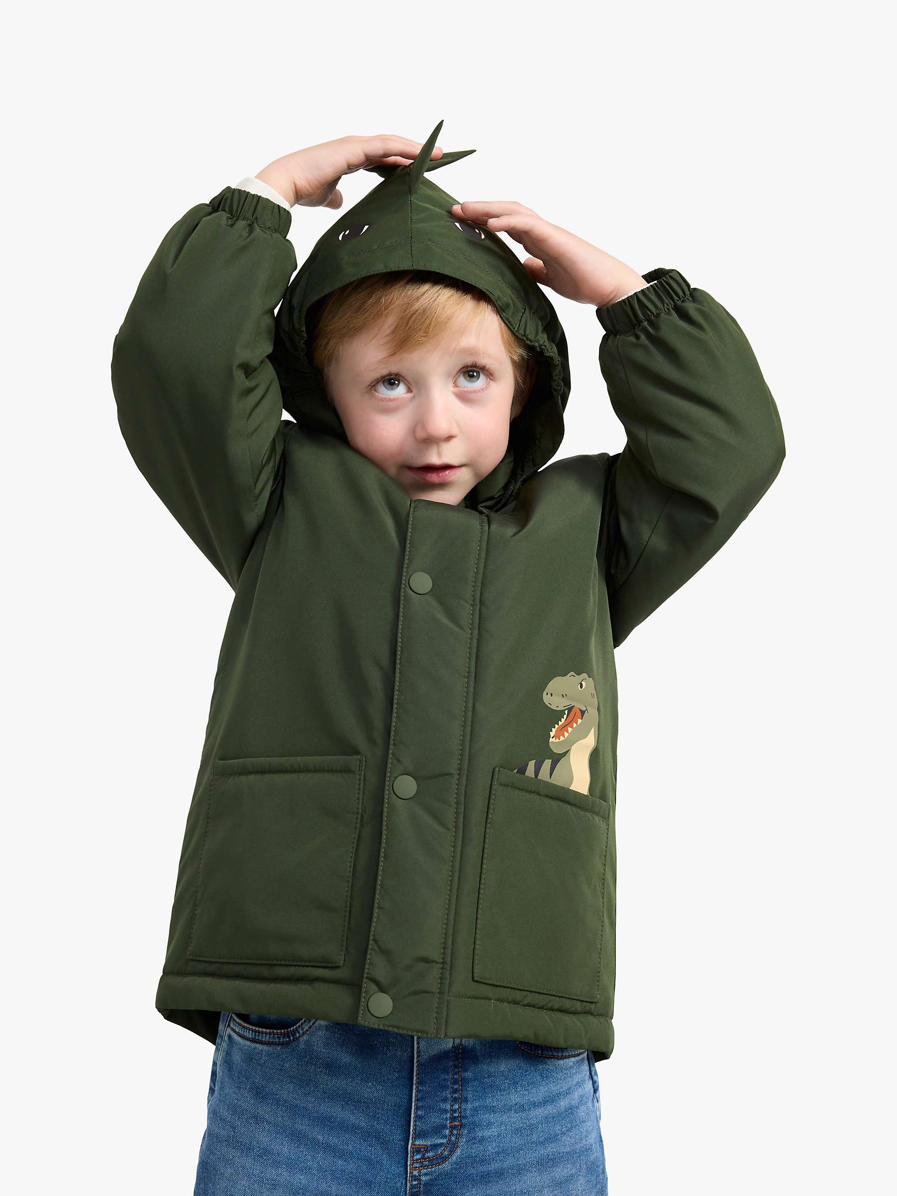 Buy Lindex Kids' Dinosaur Padded Hooded Jacket, Green Online at johnlewis.com