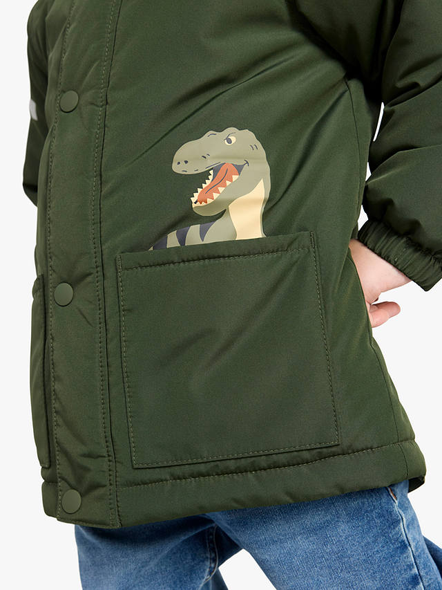 Lindex Kids' Dinosaur Padded Hooded Jacket, Green