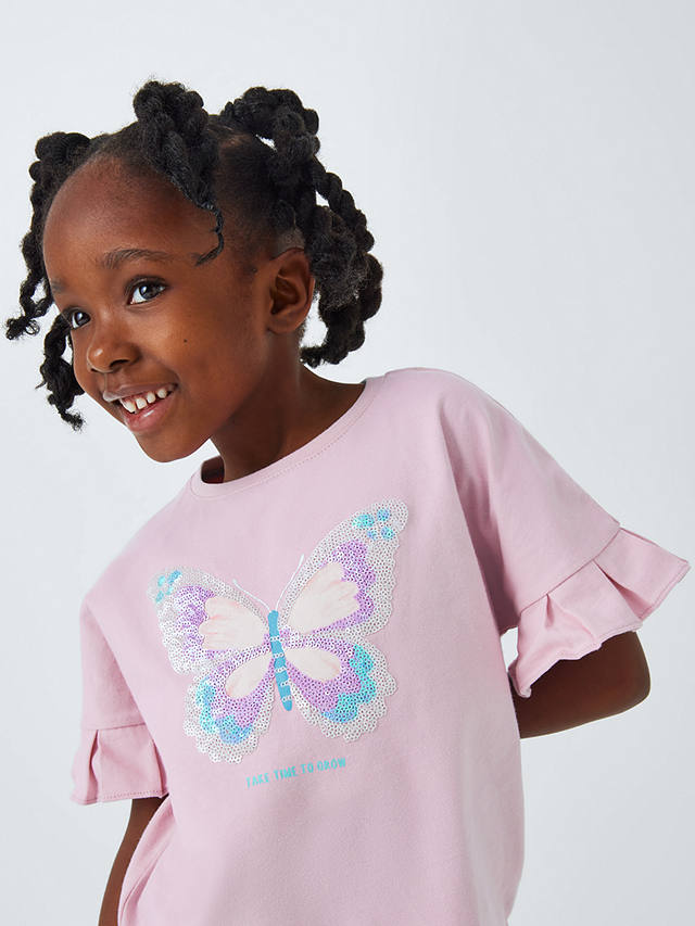 John Lewis Kids' Sequin Butterfly T-Shirt, Winsome Orchid