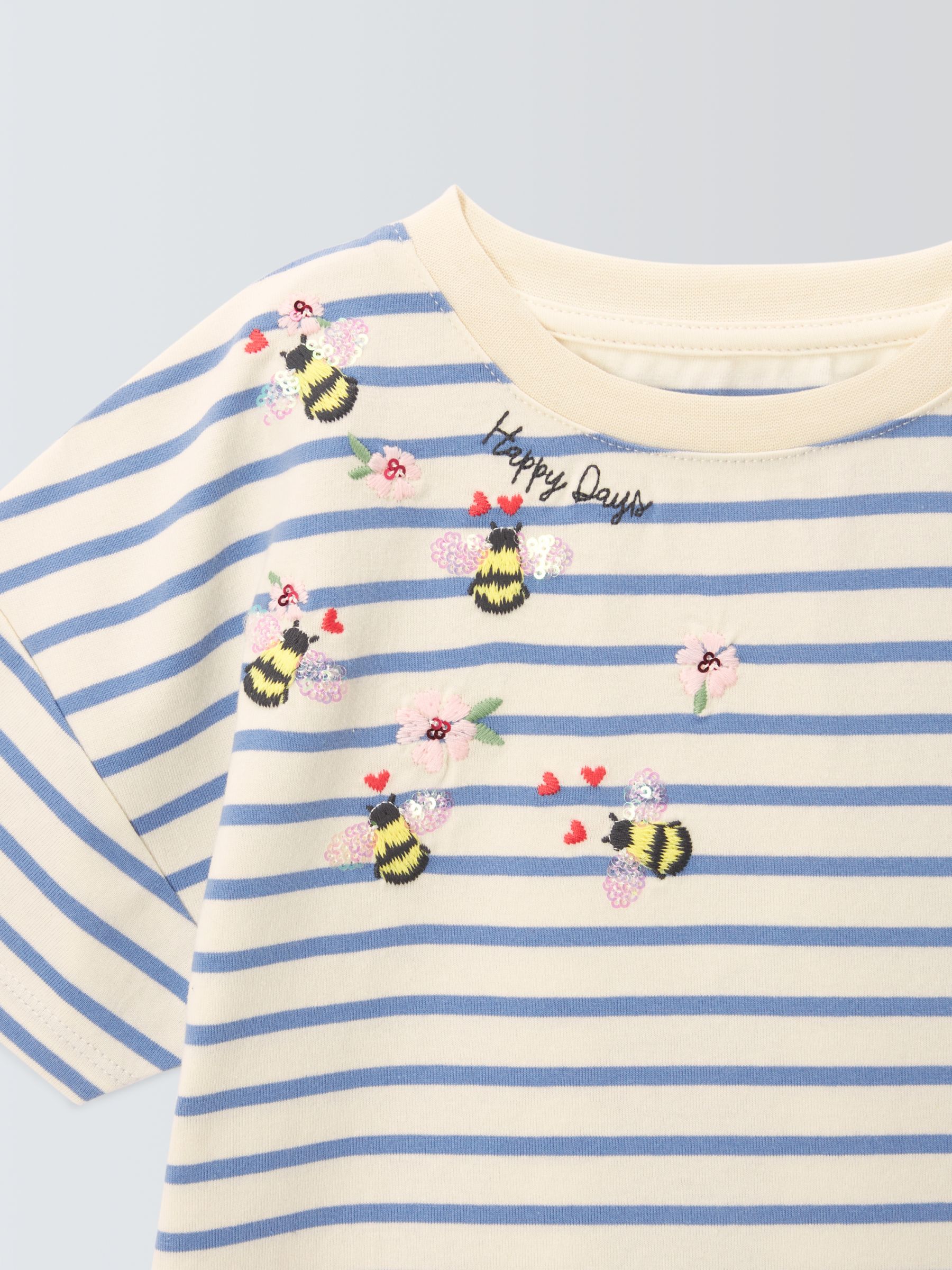 John Lewis Kids' Bee Stripe T-Shirt, Blue Bonnet, 3 years