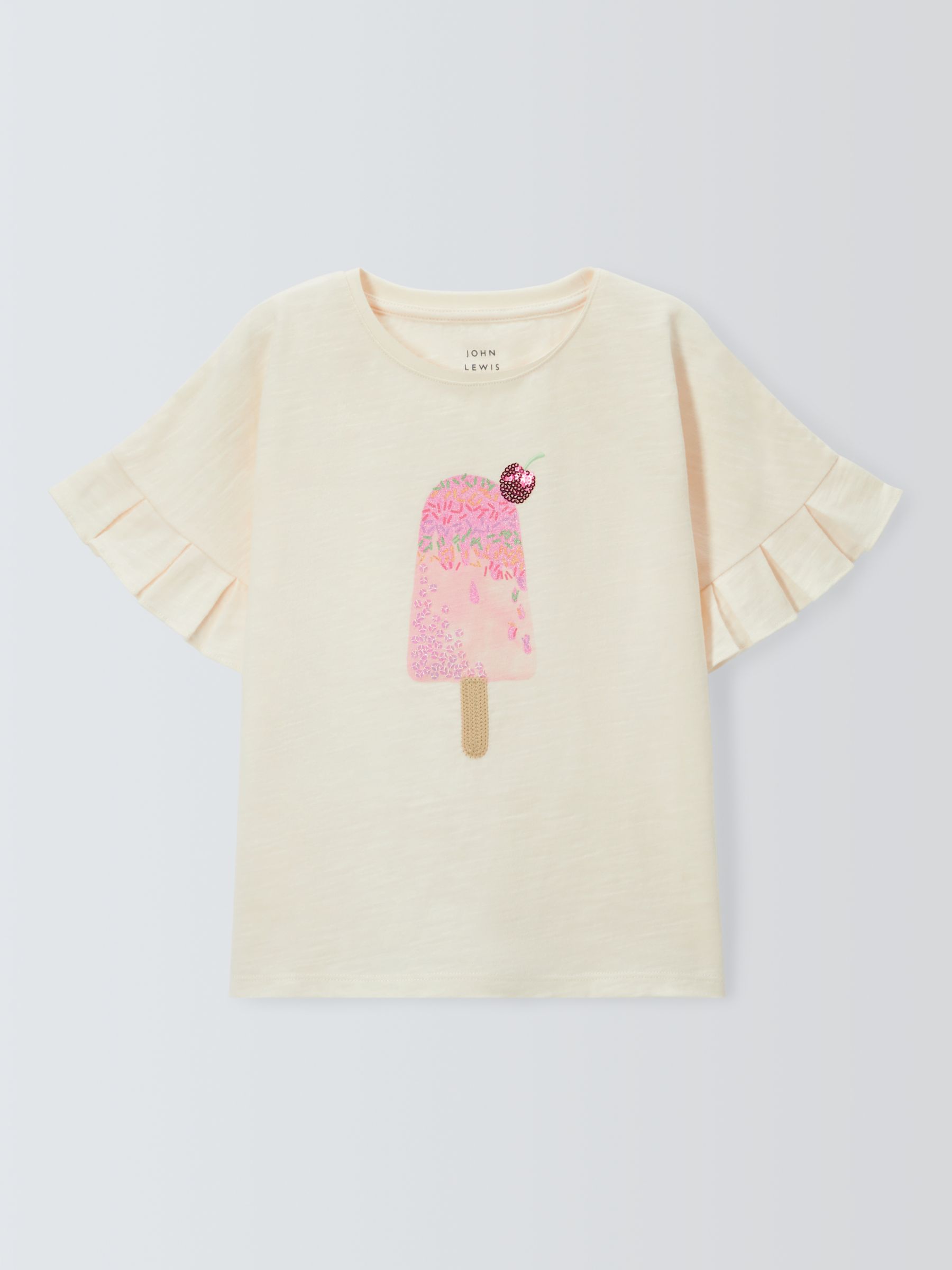 John Lewis Kids' Sequin Ice Lolly T-Shirt, Gardenia, 9 years