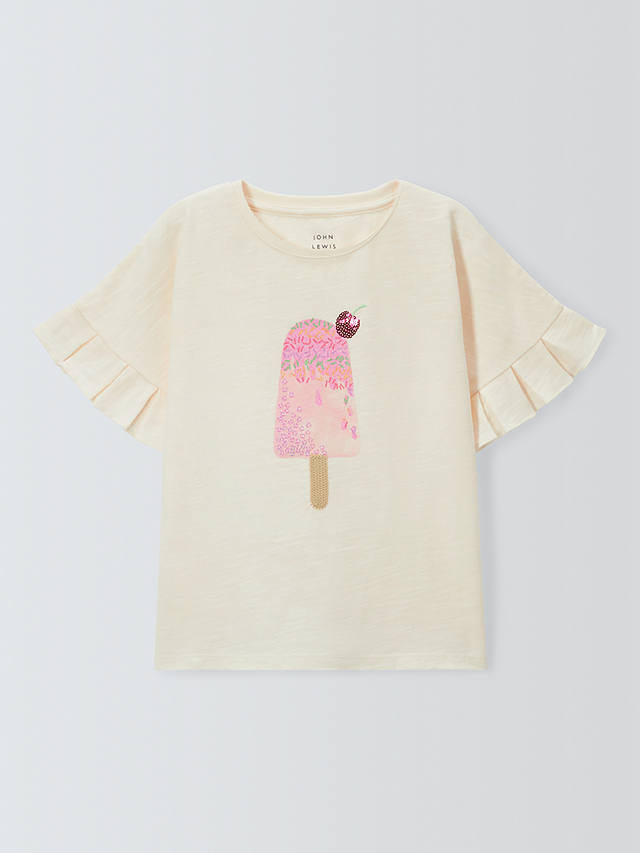 John Lewis Kids' Sequin Ice Lolly T-Shirt, Gardenia