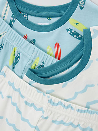 John Lewis Kids' Surf Print Shorts Pyjamas, Pack of 2, Blue/Multi