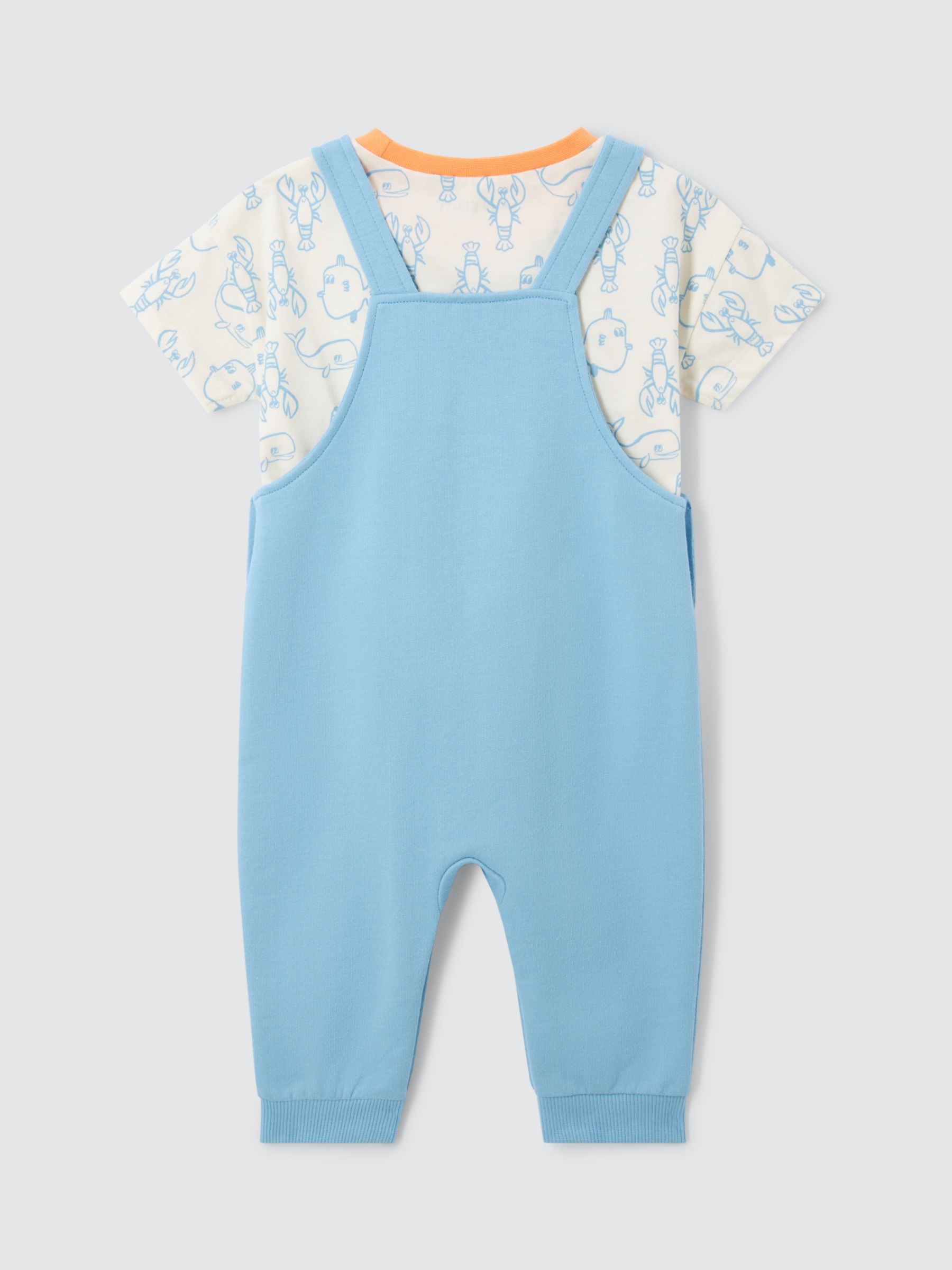 John Lewis ANYDAY Baby Fish Dungarees & T-Shirt Set, Blue, 9-12 months