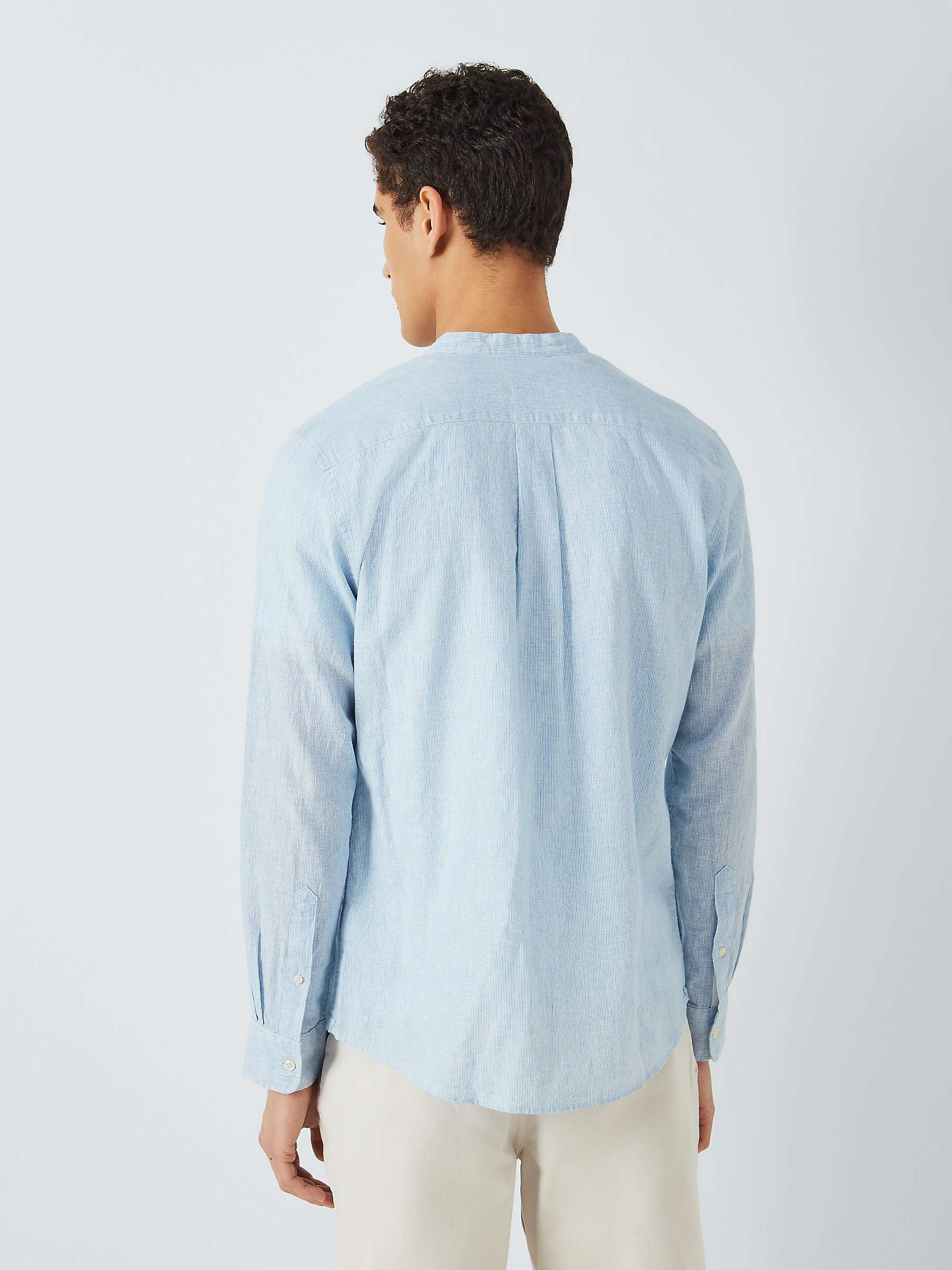 Buy John Lewis Linen Blend Grandad Collar Shirt, Blue Online at johnlewis.com