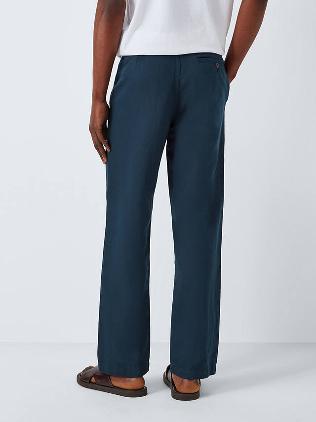 John Lewis Straight Fit Cotton Linen Chinos, Navy