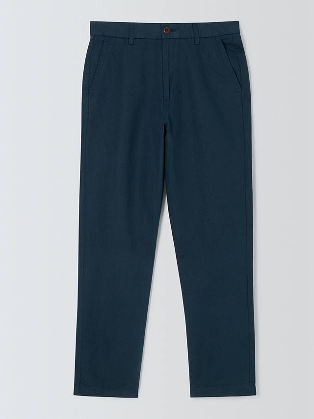 John Lewis Straight Fit Cotton Linen Chinos, Navy