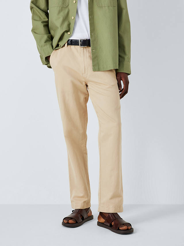 John Lewis Straight Fit Cotton Linen Chinos, Natural