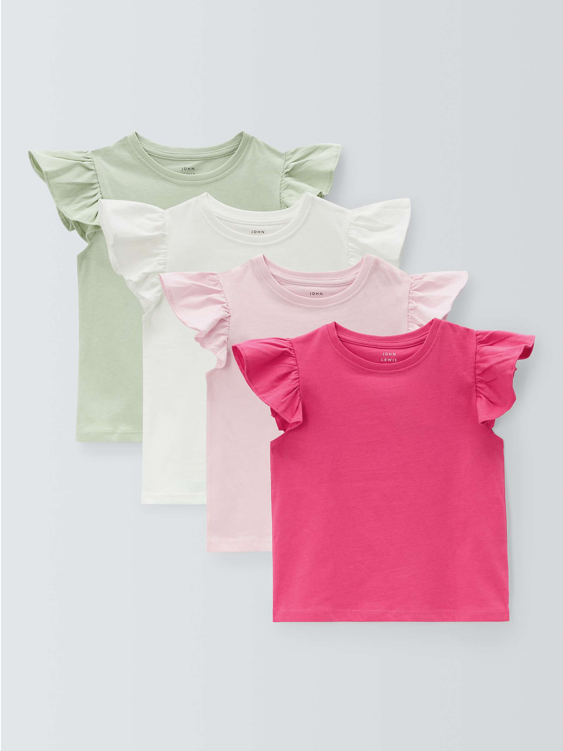 Buy John Lewis Kids' Frill Sleeve Tops, Pack of 4, Pink/Multi Online at johnlewis.com