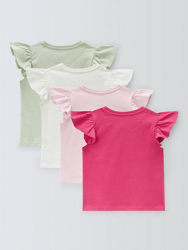 John Lewis Kids' Frill Sleeve Tops, Pack of 4, Pink/Multi