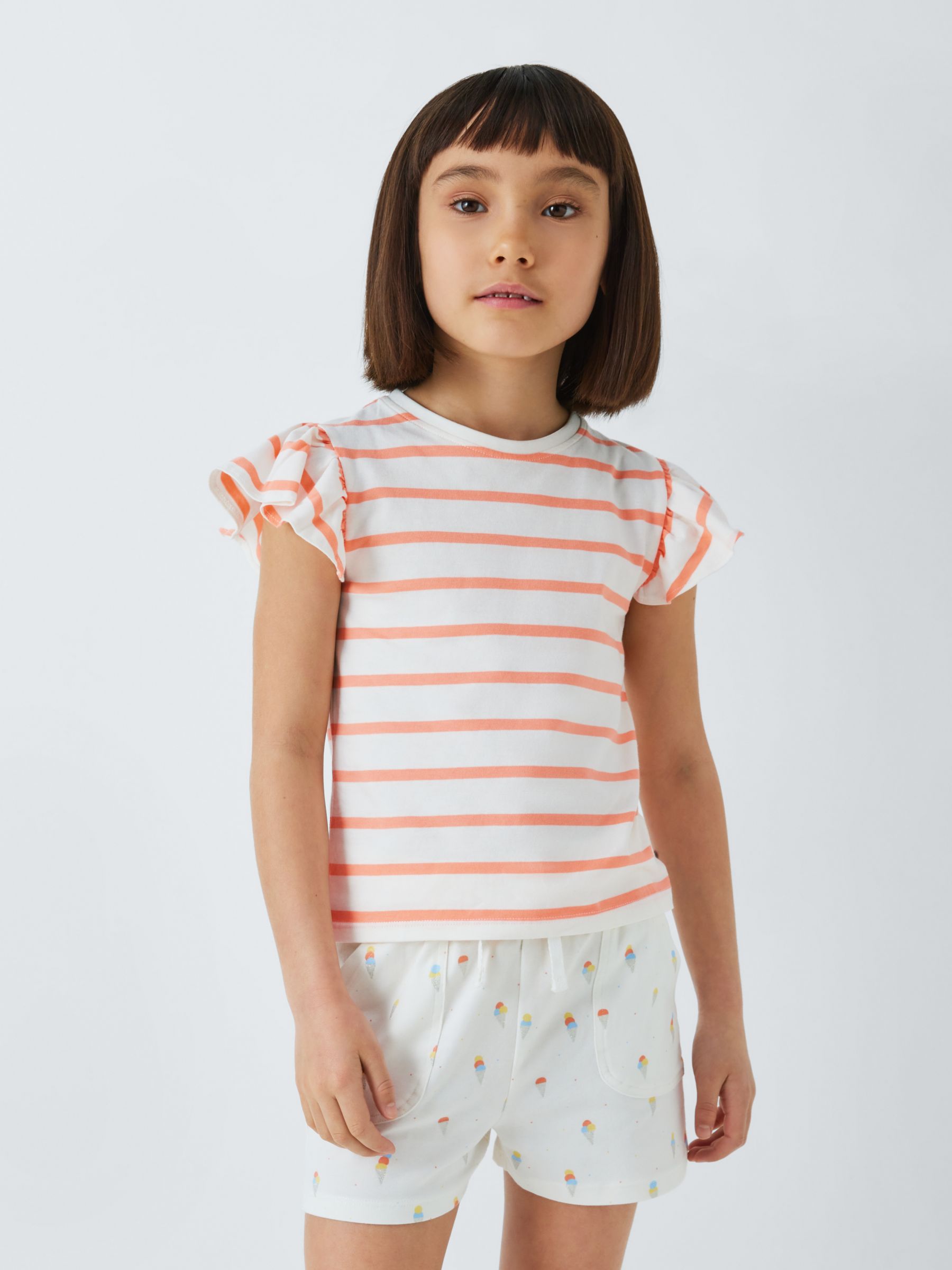Buy John Lewis Kids' Plain/Stripe/Ice Cream Frill Sleeve T-Shirts, Pack of 3, Multi Online at johnlewis.com