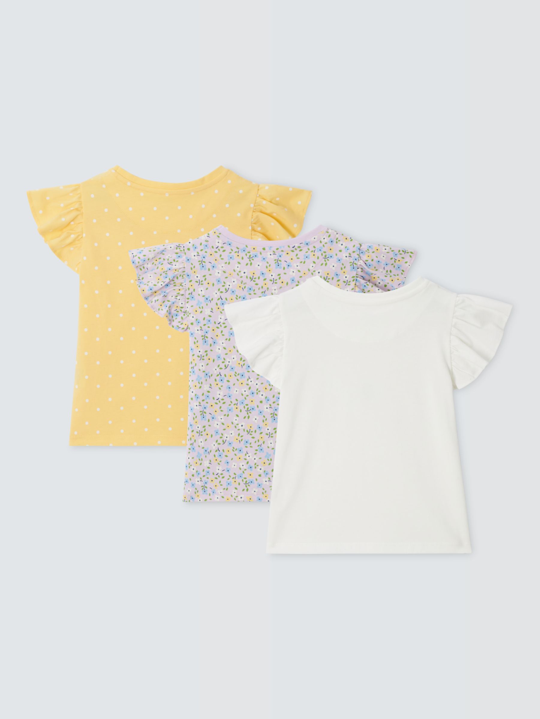 John Lewis Kids' Spot/Floral/Flower Frill Sleeve T-Shirts, Pack of 3, Multi, 7 years